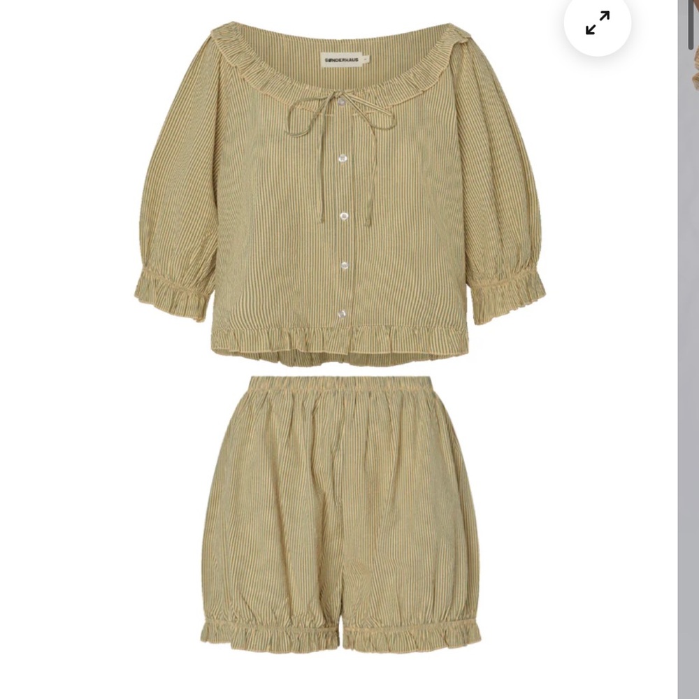 Romeo Sleep Set- Green Stripe- Sonderhaus Top and Shorts- Size small